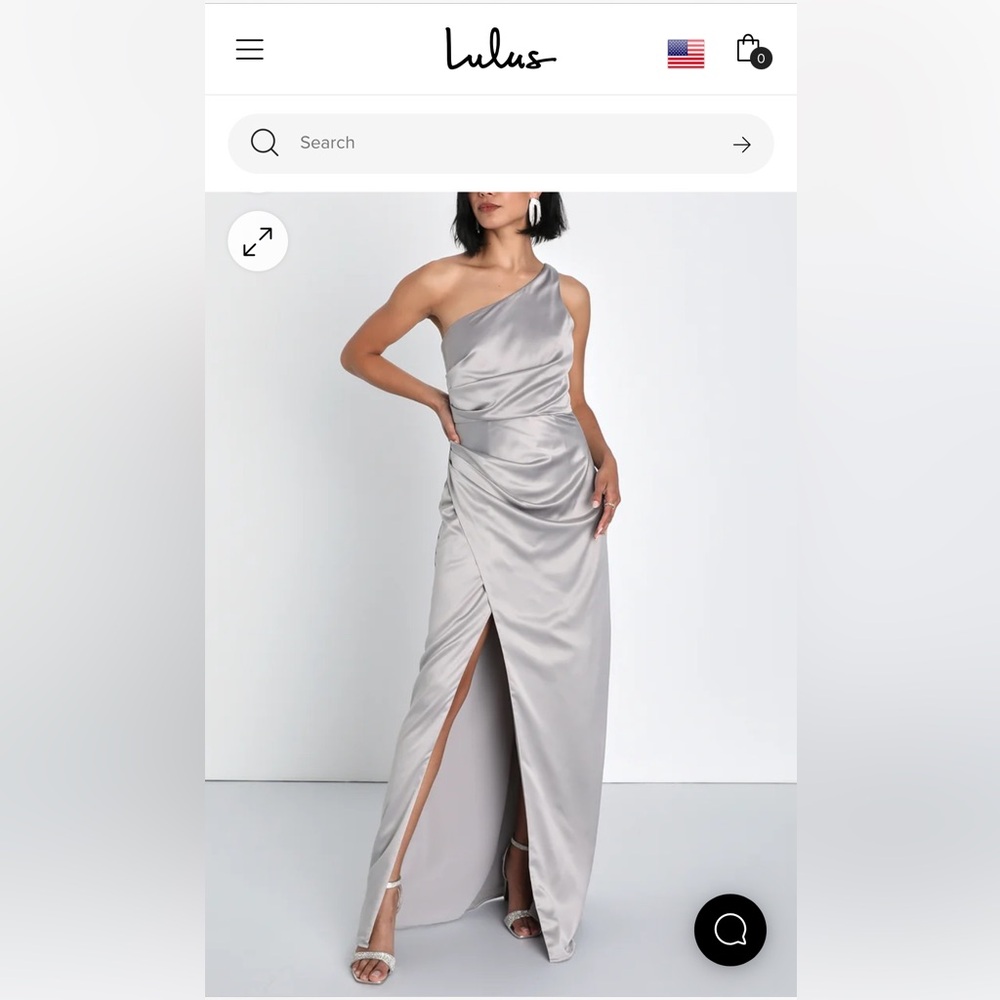 Dreaming of Elegance Grey Satin One-Shoulder Maxi Dress. New with tags.